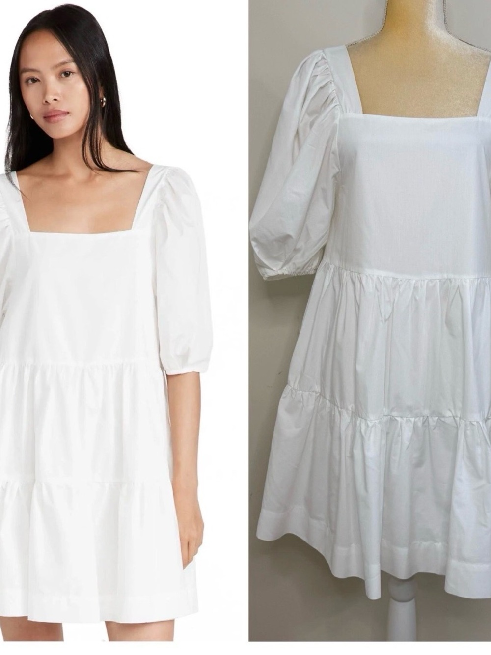 En Saison White Square-Neck Tiered Mini Dress